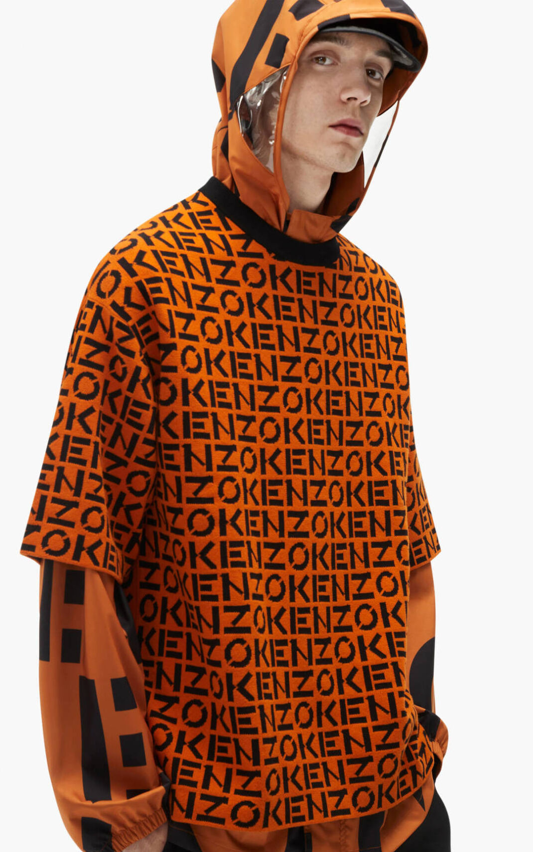 Kenzo Sport oversize monogram Jumper Deep Orange For Mens 1706TDXVN